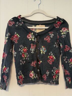 Hollister Black Floral Button-Up Cardigan Sweater